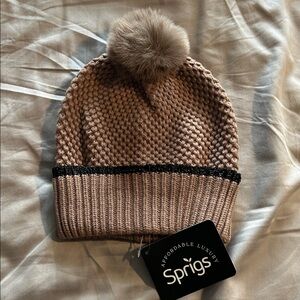 NWT Sprigs Textured Pom-Pom Hat w/ Metallic Trim